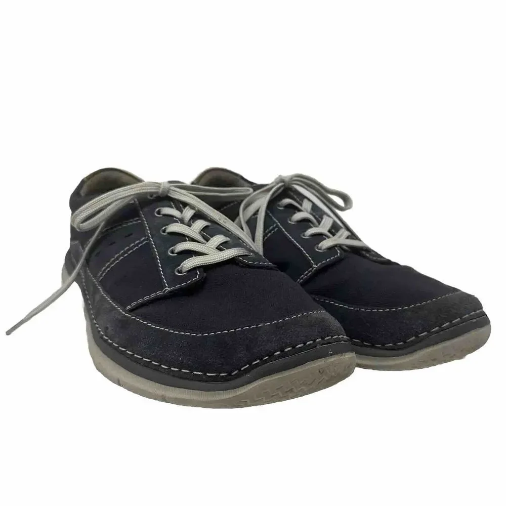 Clarks Shoes Mens 11 Navy Blue Canvas Lace Up Sneakers Soft Cushion Ortholite‎